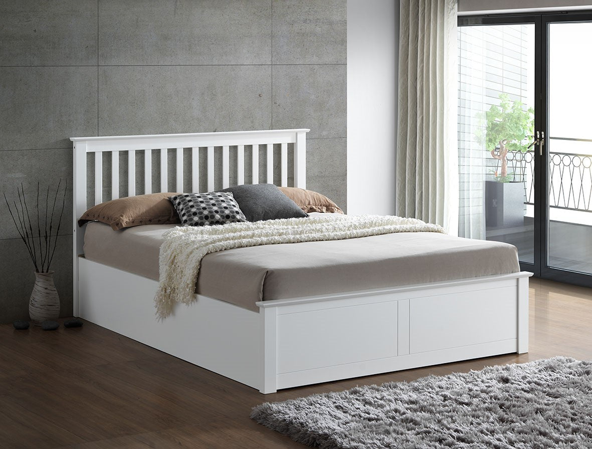 Malmo Ottoman Bed with Slatted Headboard and Foot-End Storage