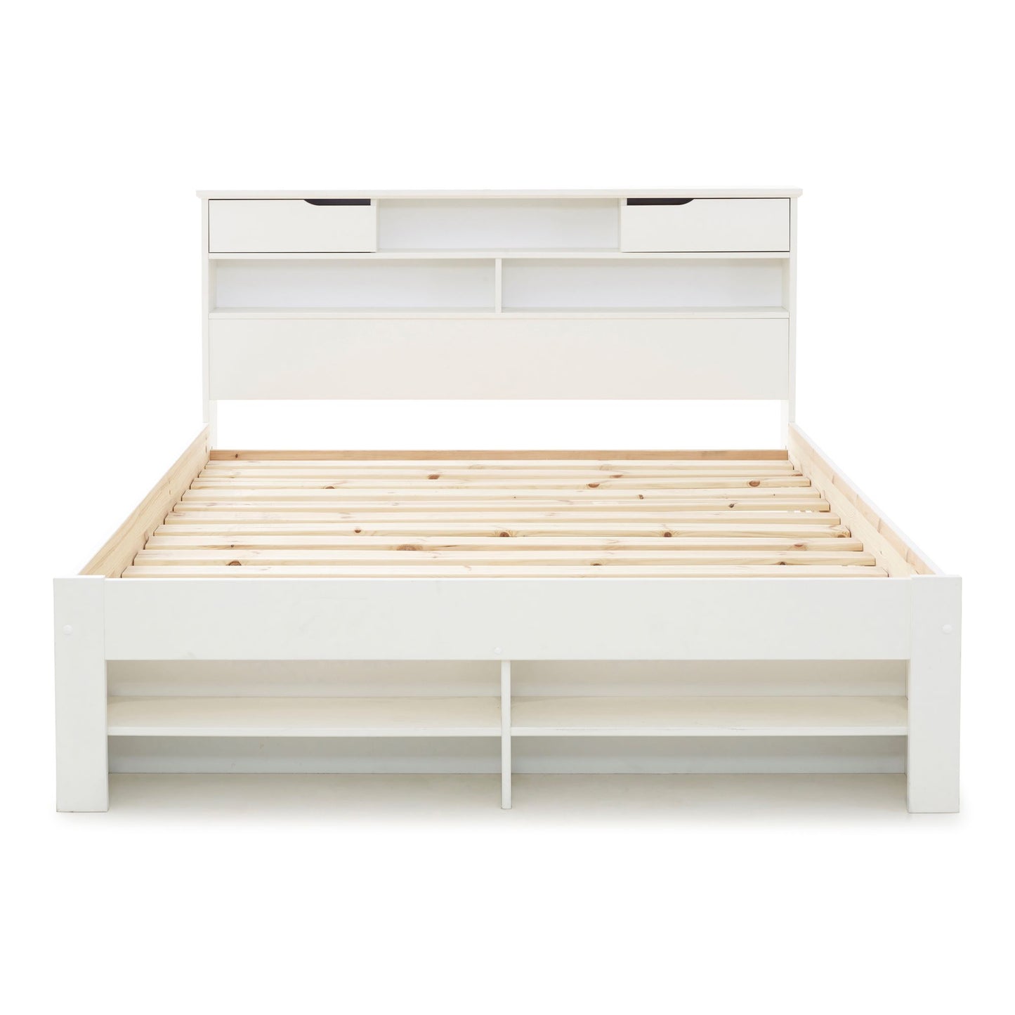 Fabio Wooden Storage Bed Frame with Built-In Headboard Drawers (white, grey)