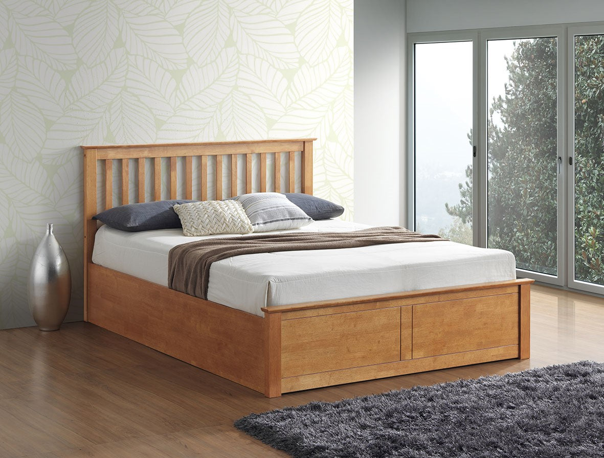 Malmo Ottoman Bed with Slatted Headboard and Foot-End Storage