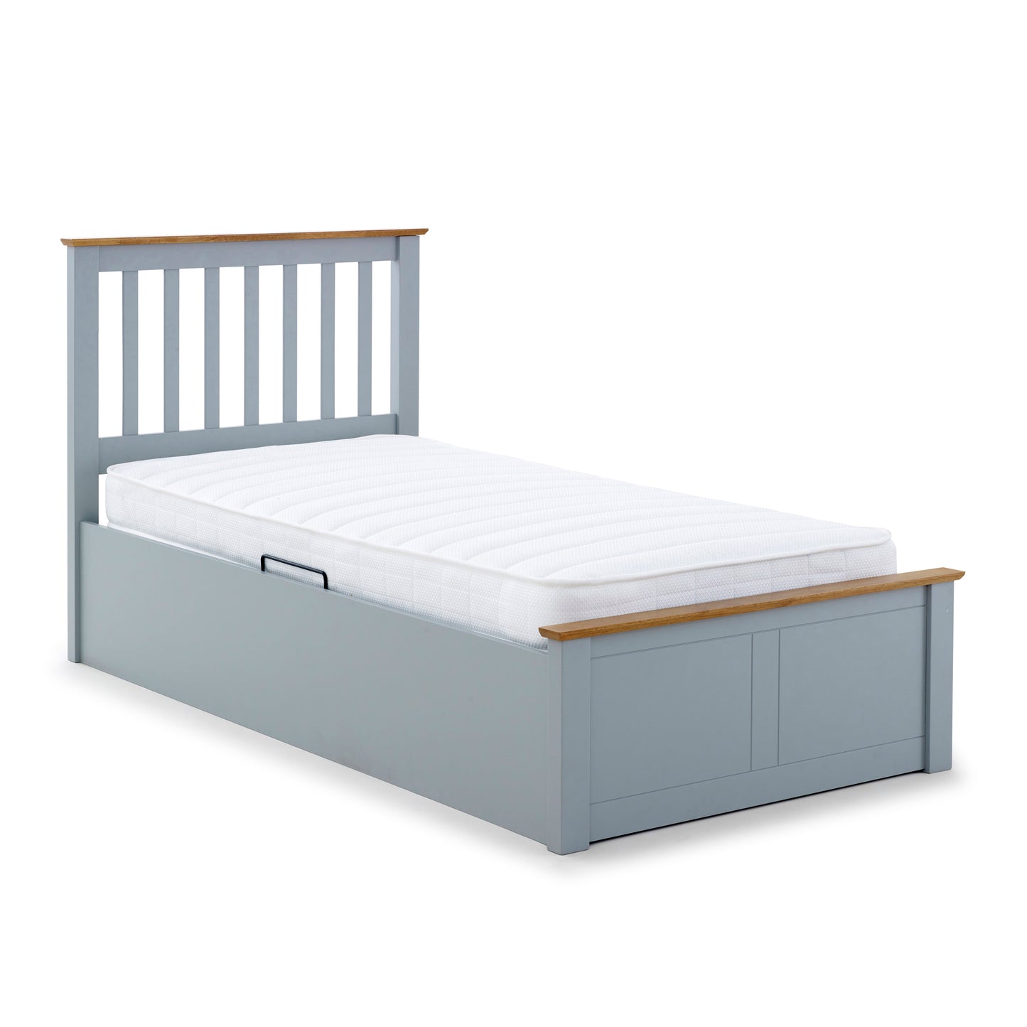 Francis Single Ottoman Bed – White Wooden Frame with Side-Opening Storage (grey)