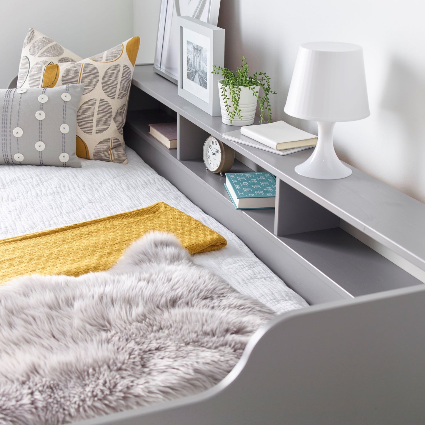 Tyler Guest Bed – White Solid Pine Frame with Shelves and Optional Trundle