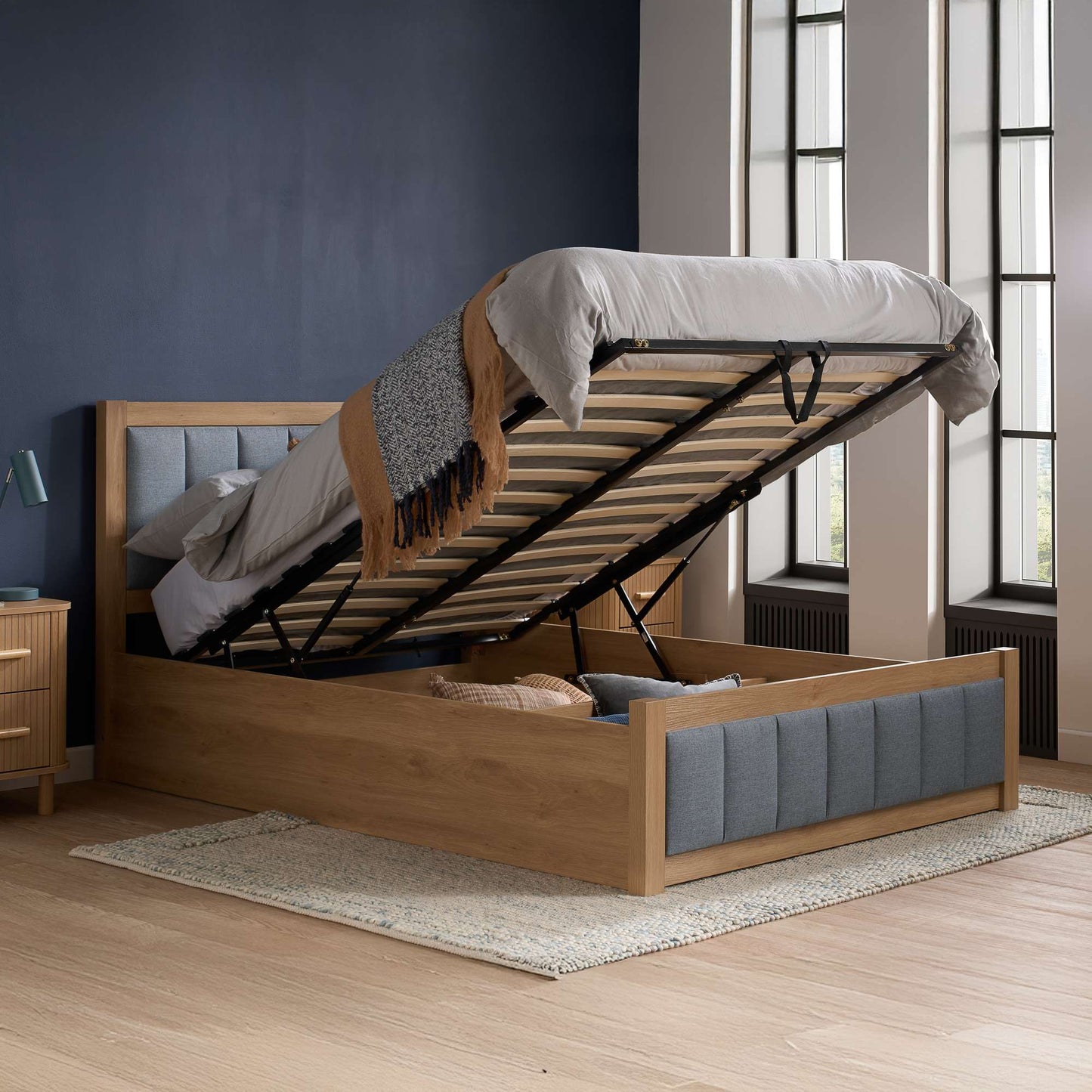 Belmont Ottoman Bed - Oak-Effect Frame & Fabric Upholster