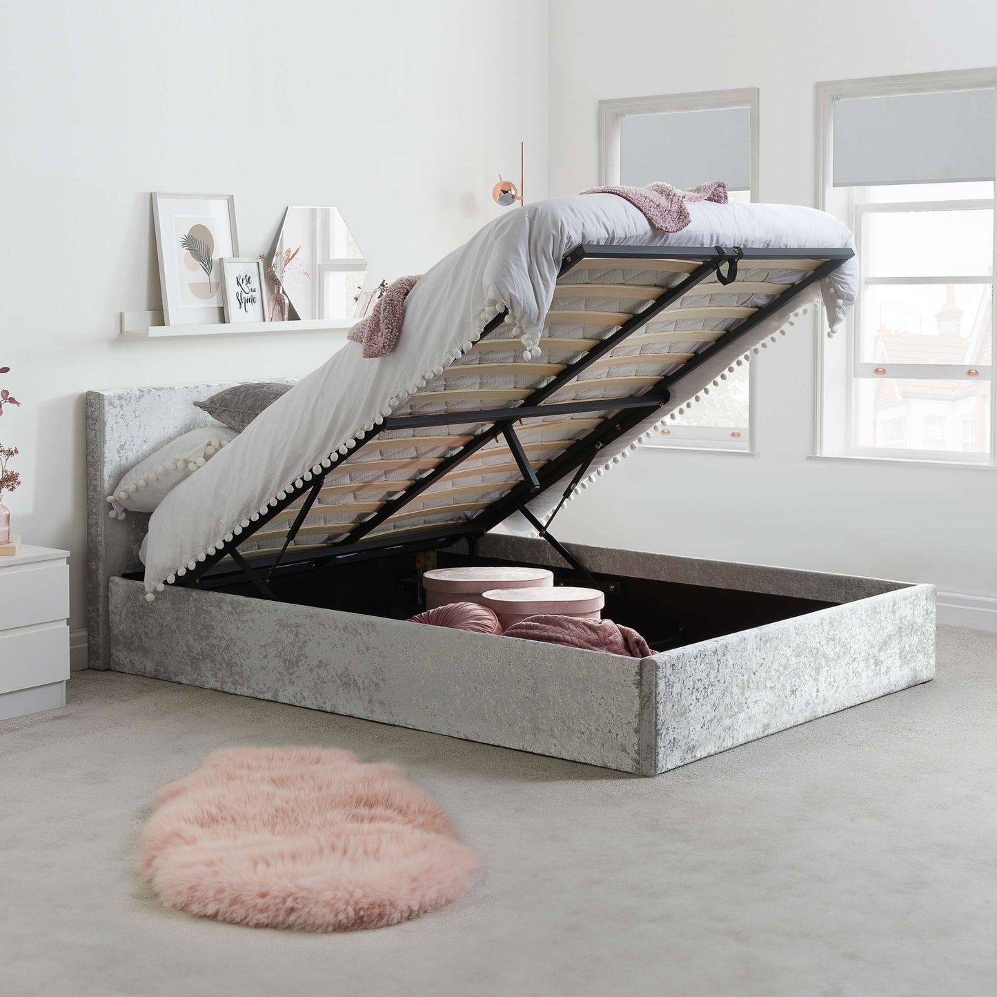 Berlin Fabric Ottoman Bed Frame – Stylish Upholstery, Smart Storage with Sprung Slats