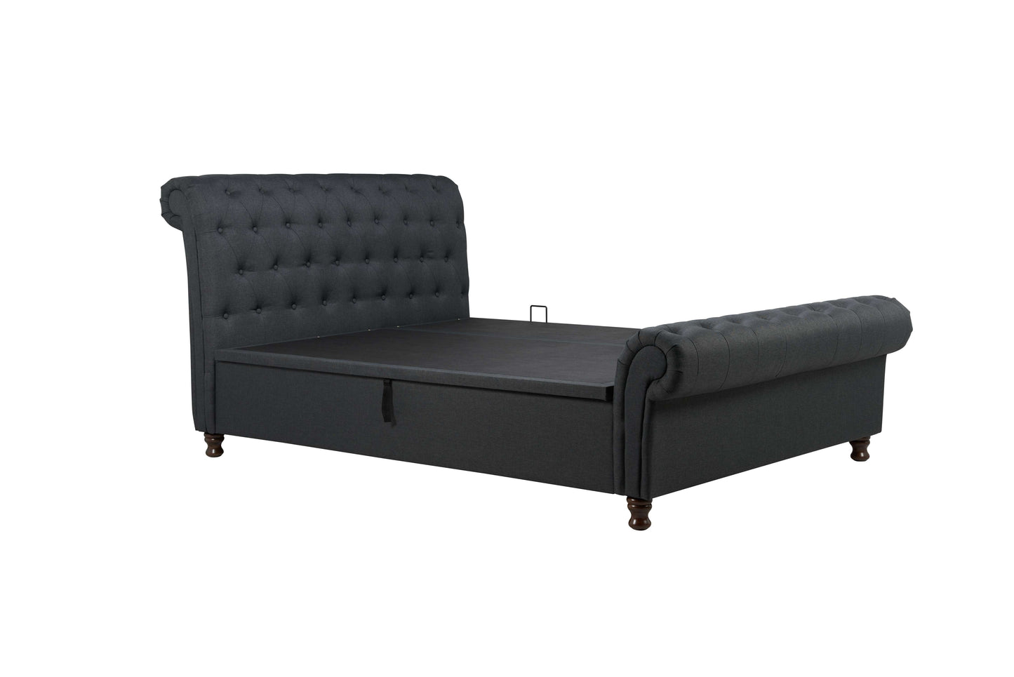 Castello Side Ottoman Bed Frame – Rolled Headboard, Side-Lift Storage, Elegant Upholstery