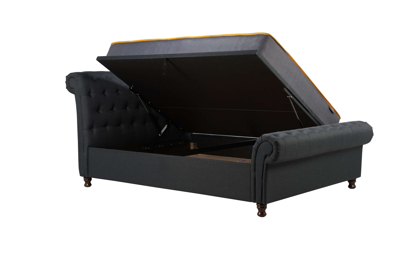 Castello Side Ottoman Bed Frame – Rolled Headboard, Side-Lift Storage, Elegant Upholstery