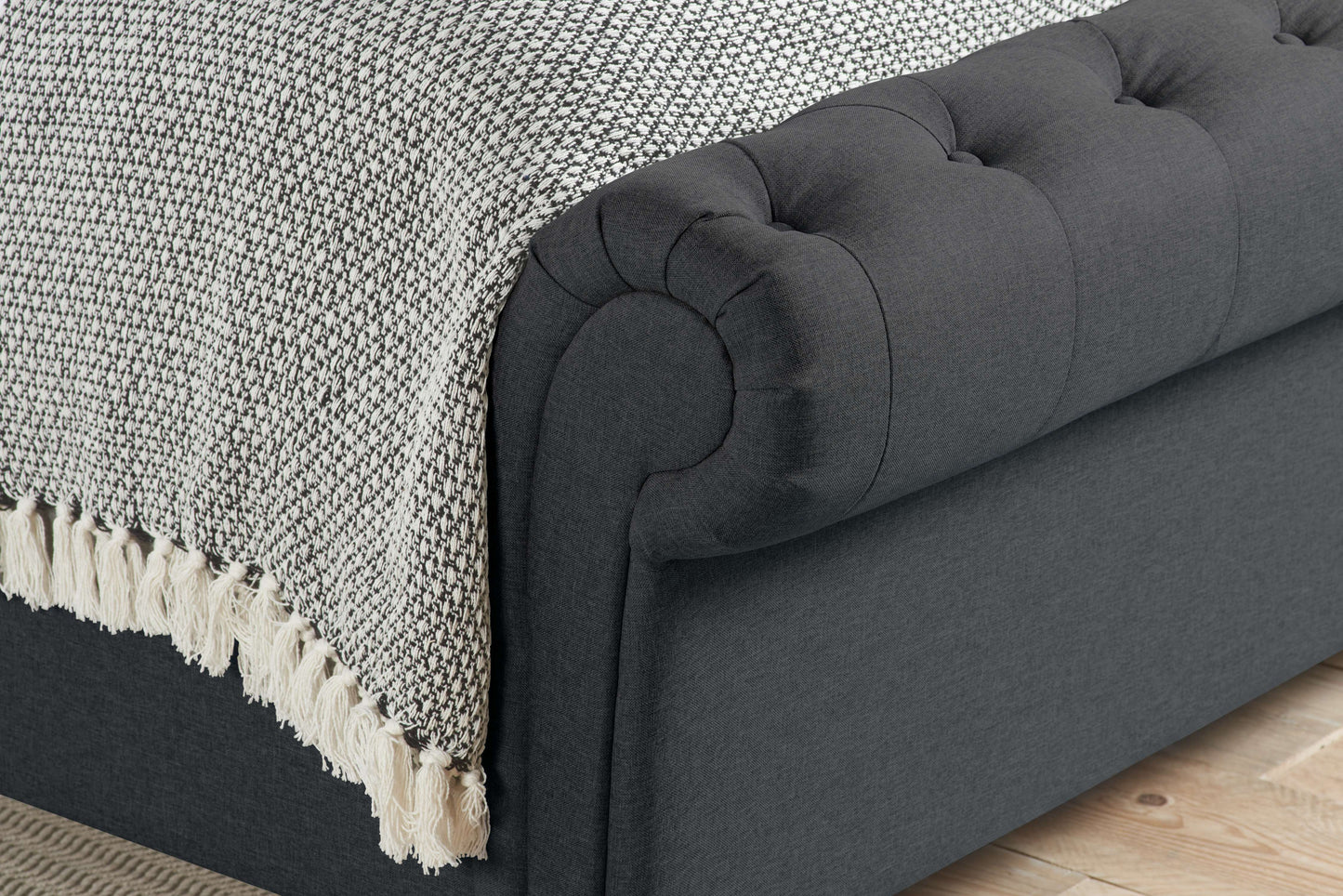 Castello Side Ottoman Bed Frame – Rolled Headboard, Side-Lift Storage, Elegant Upholstery