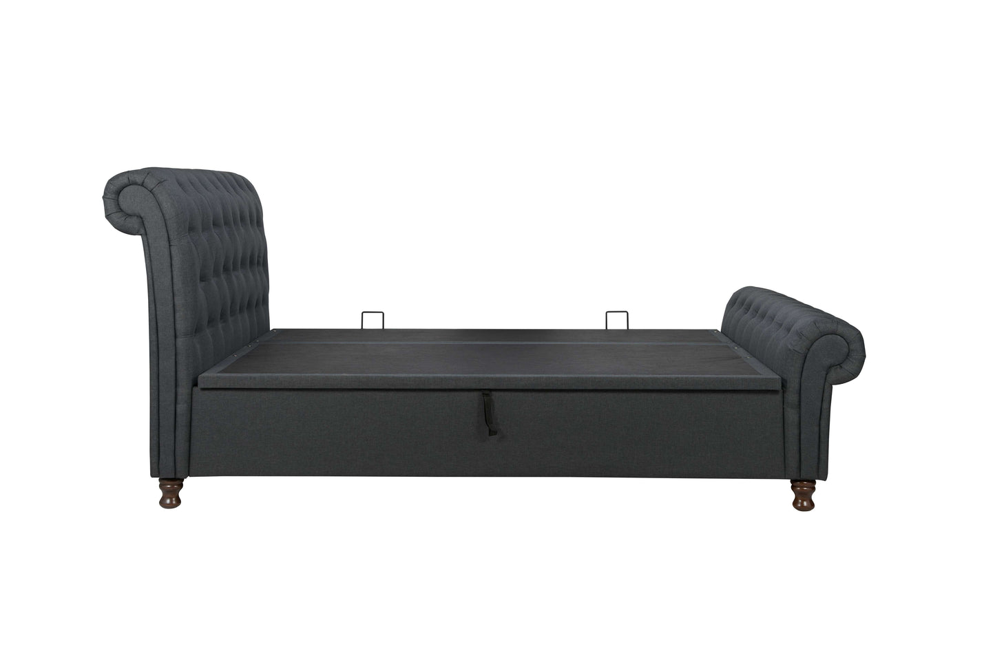 Castello Side Ottoman Bed Frame – Rolled Headboard, Side-Lift Storage, Elegant Upholstery