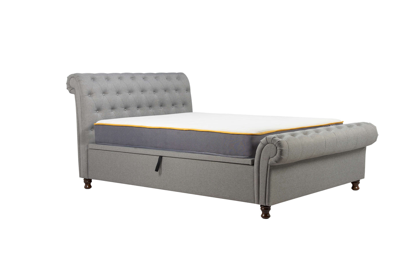 Castello Side Ottoman Bed Frame – Rolled Headboard, Side-Lift Storage, Elegant Upholstery