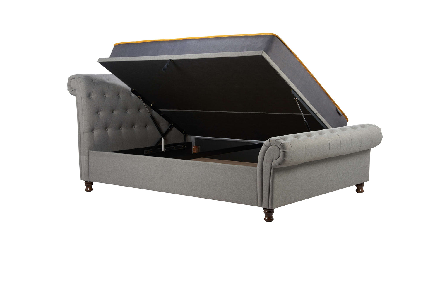 Castello Side Ottoman Bed Frame – Rolled Headboard, Side-Lift Storage, Elegant Upholstery