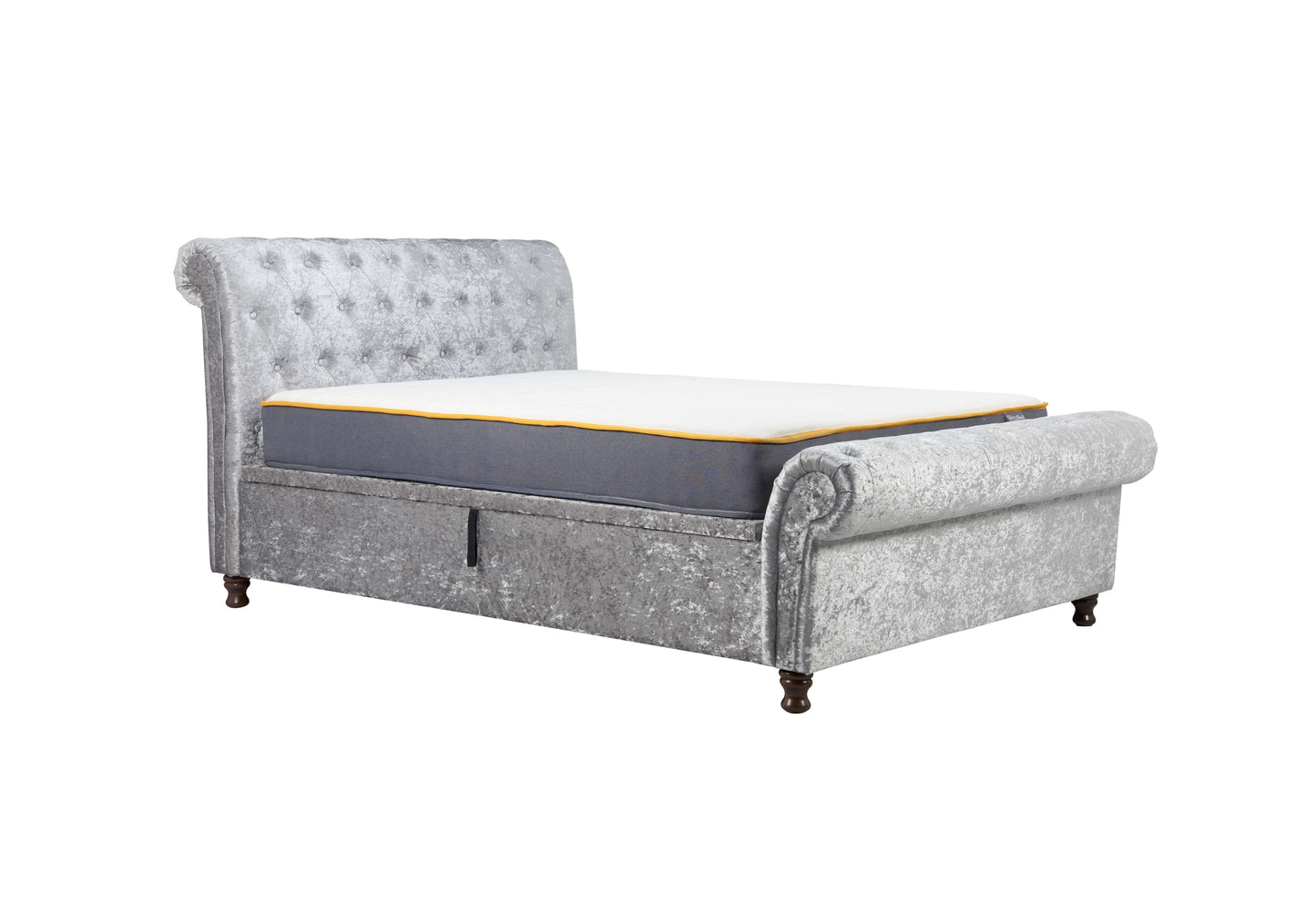 Castello Side Ottoman Bed Frame – Rolled Headboard, Side-Lift Storage, Elegant Upholstery