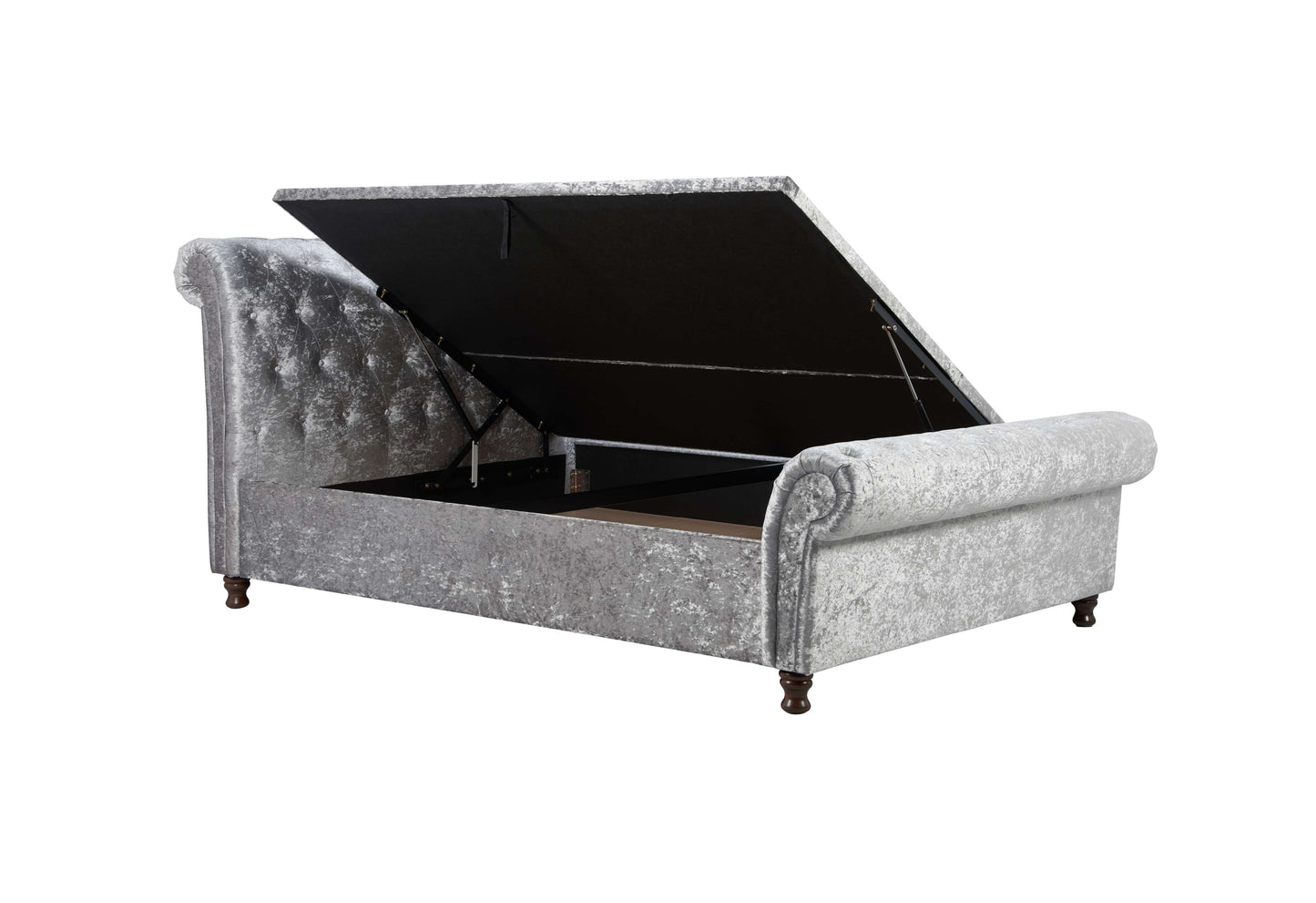 Castello Side Ottoman Bed Frame – Rolled Headboard, Side-Lift Storage, Elegant Upholstery