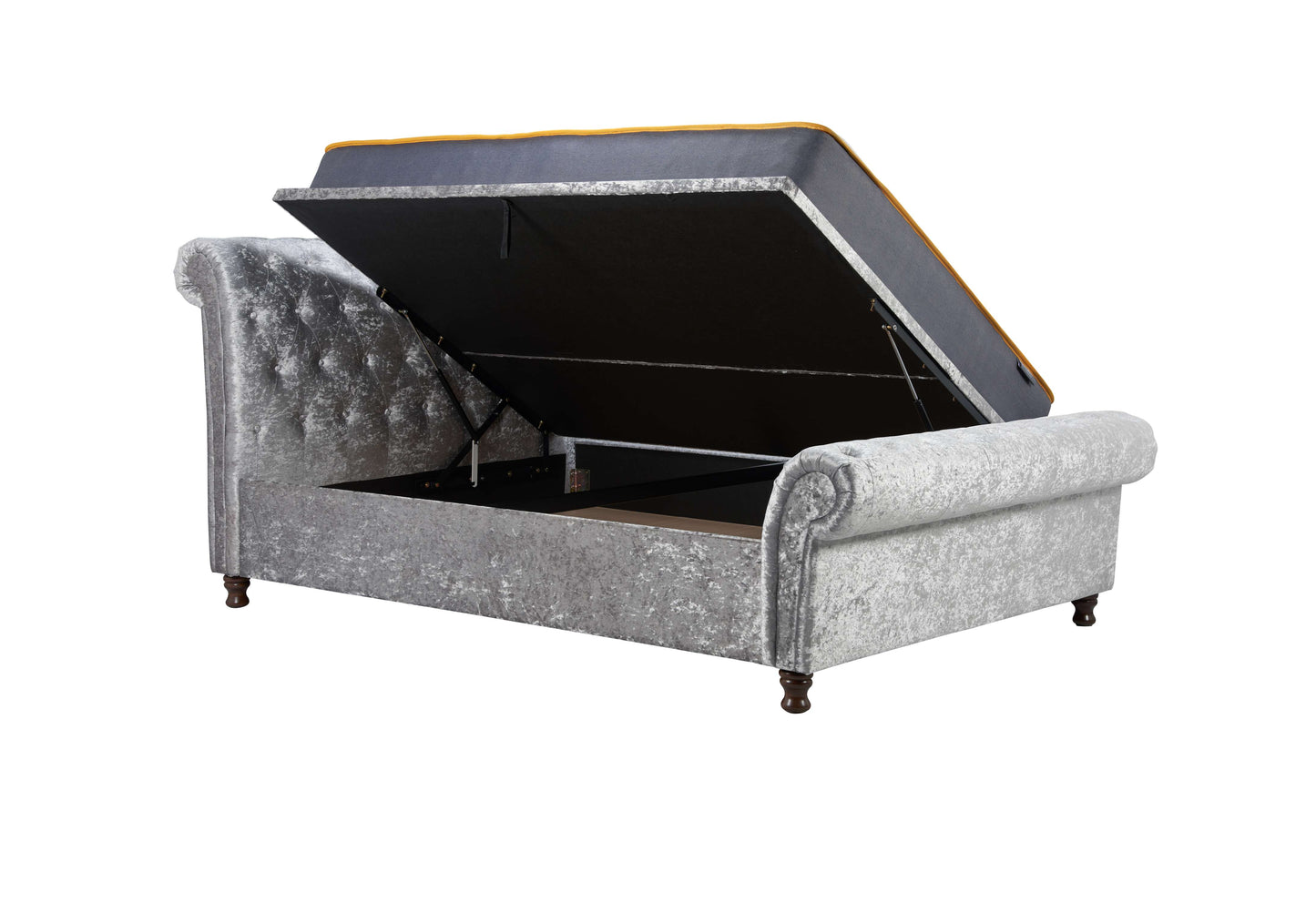 Castello Side Ottoman Bed Frame – Rolled Headboard, Side-Lift Storage, Elegant Upholstery