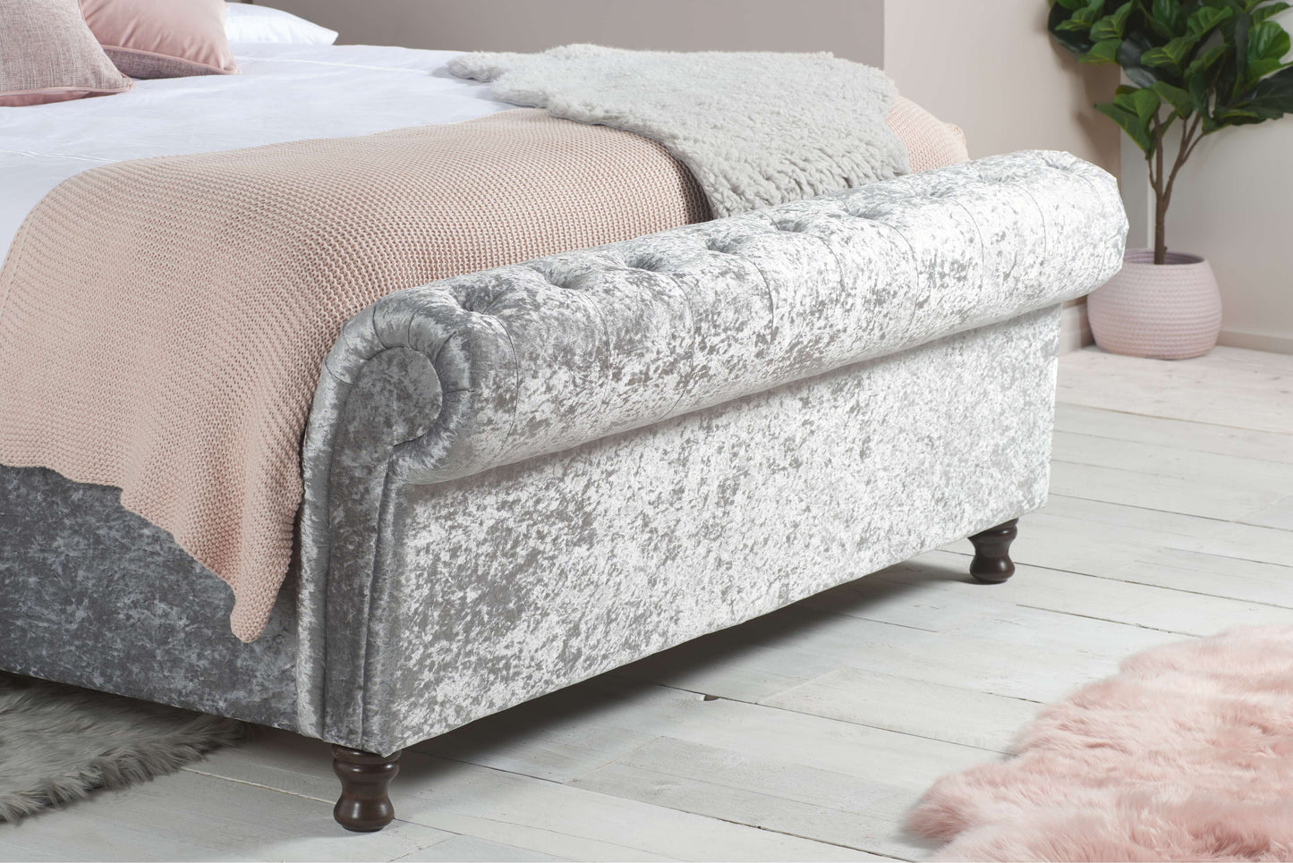 Castello Side Ottoman Bed Frame – Rolled Headboard, Side-Lift Storage, Elegant Upholstery