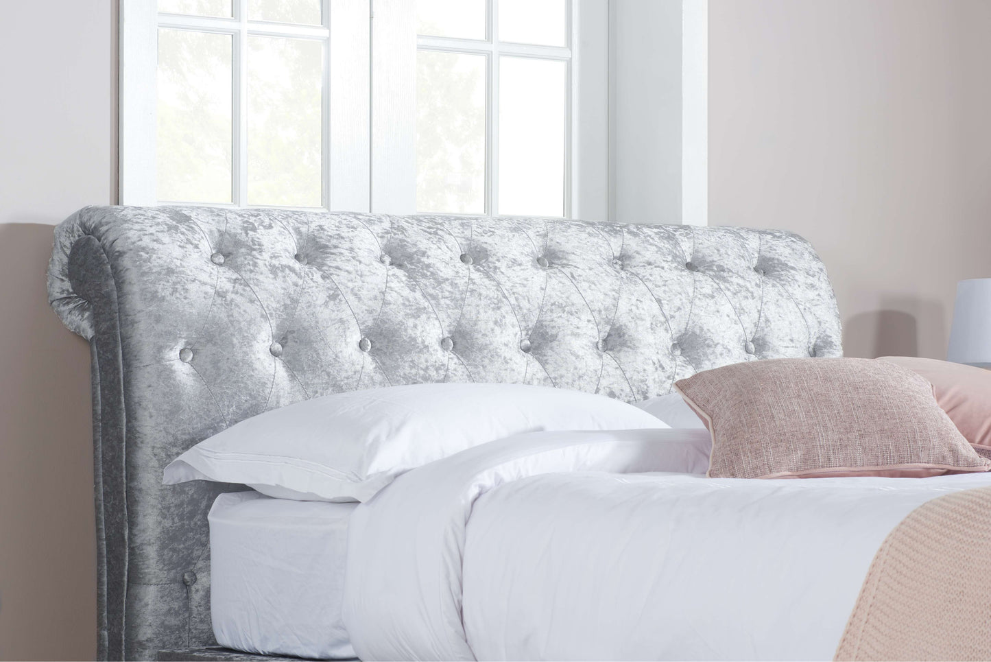 Castello Side Ottoman Bed Frame – Rolled Headboard, Side-Lift Storage, Elegant Upholstery
