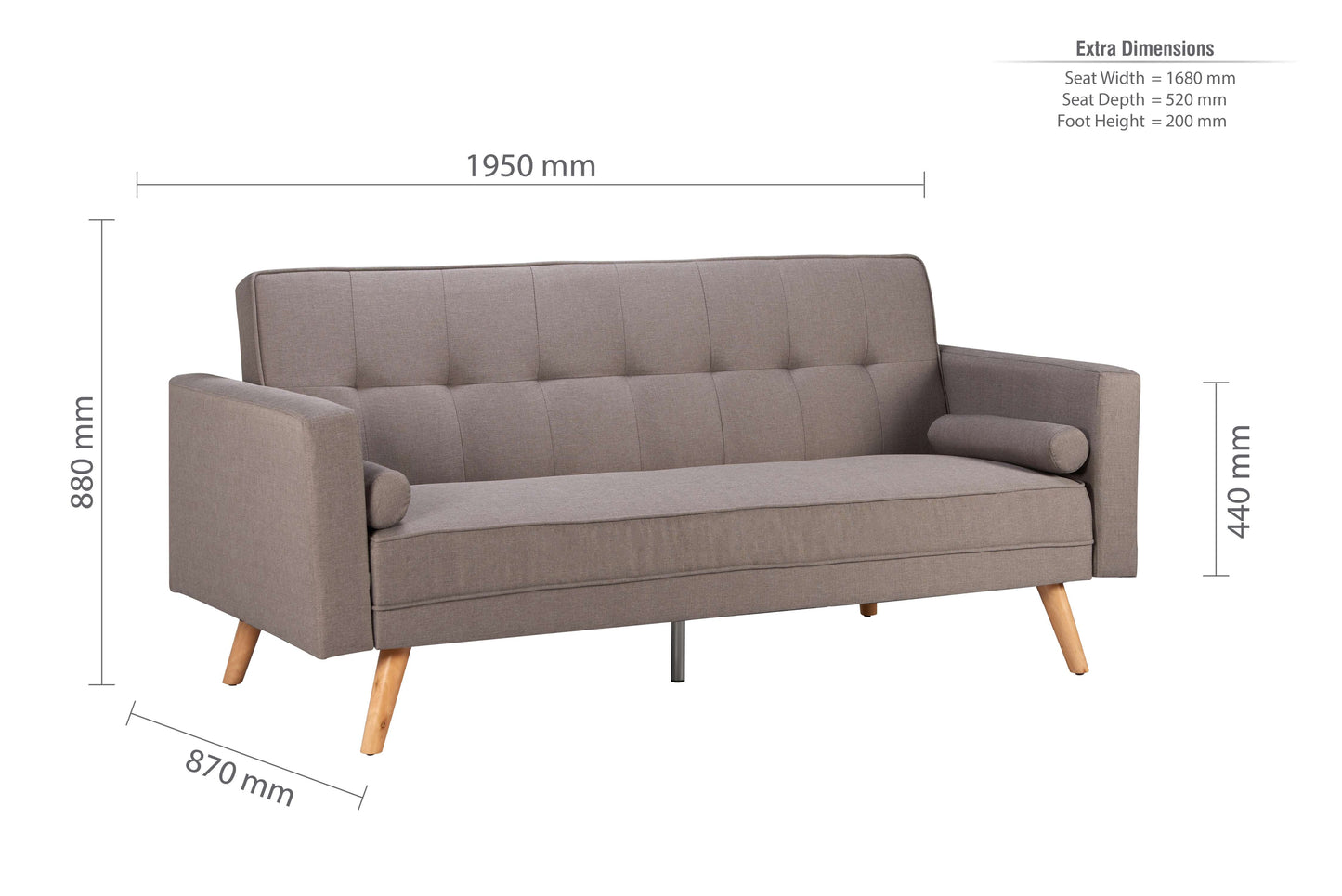 Ethan Sofa Bed – Retro Grey Upholstery with Compact Guest Bed Function
