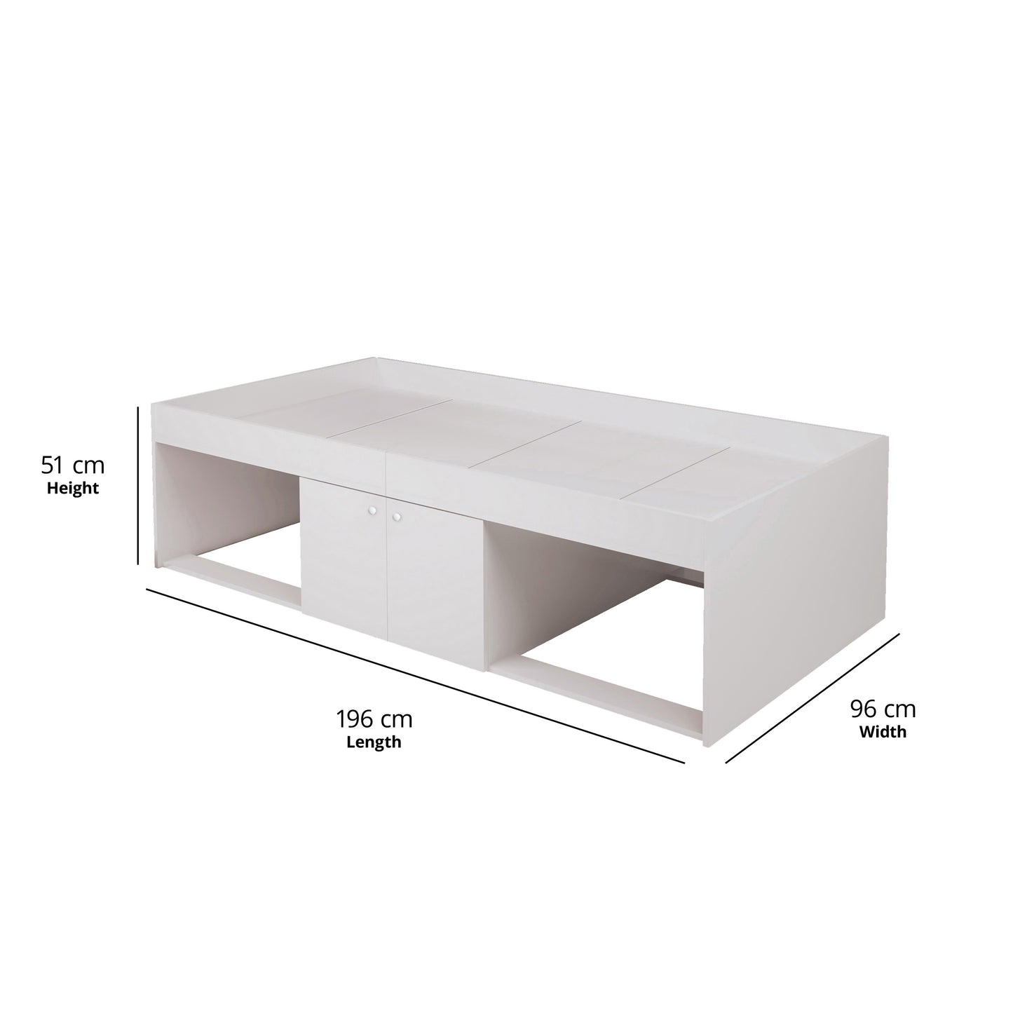 Low Cabin Kid Bed – Single Frame with Cupboard and Open Storage Niches