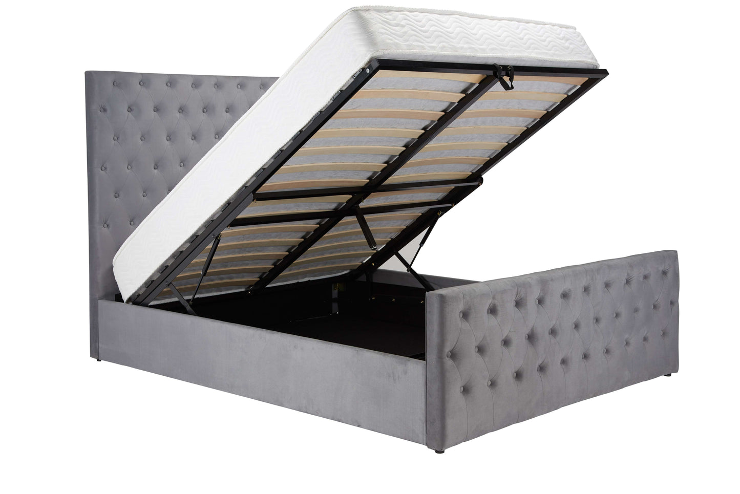 Marquis Grey Velvet Ottoman Bed – Elegant Design with Practical Storage