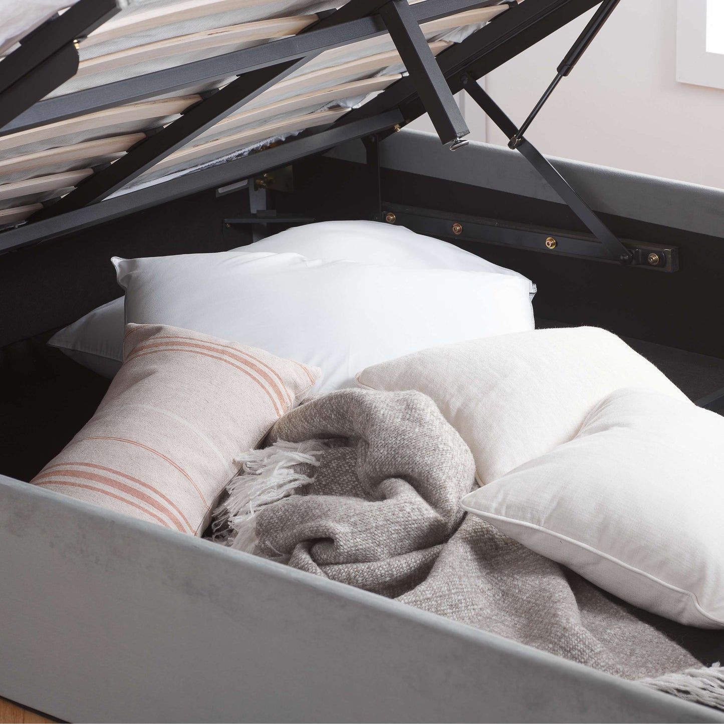 Marquis Grey Velvet Ottoman Bed – Elegant Design with Practical Storage