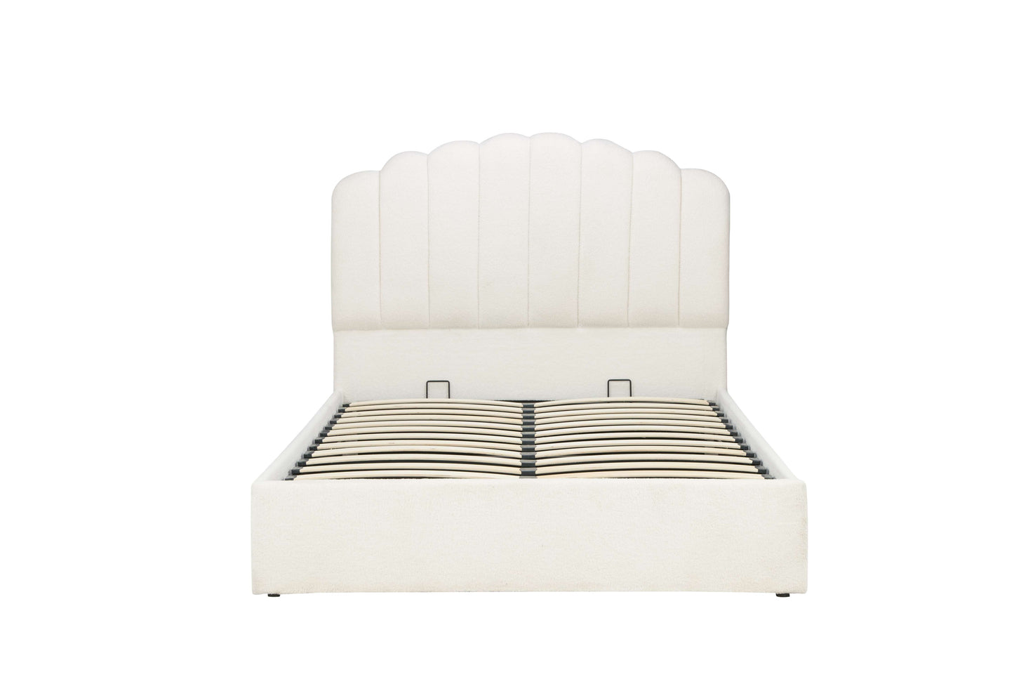 Monaco Ottoman Bed – Teddy Bouclé Upholstery with Fan Headboard and Storage