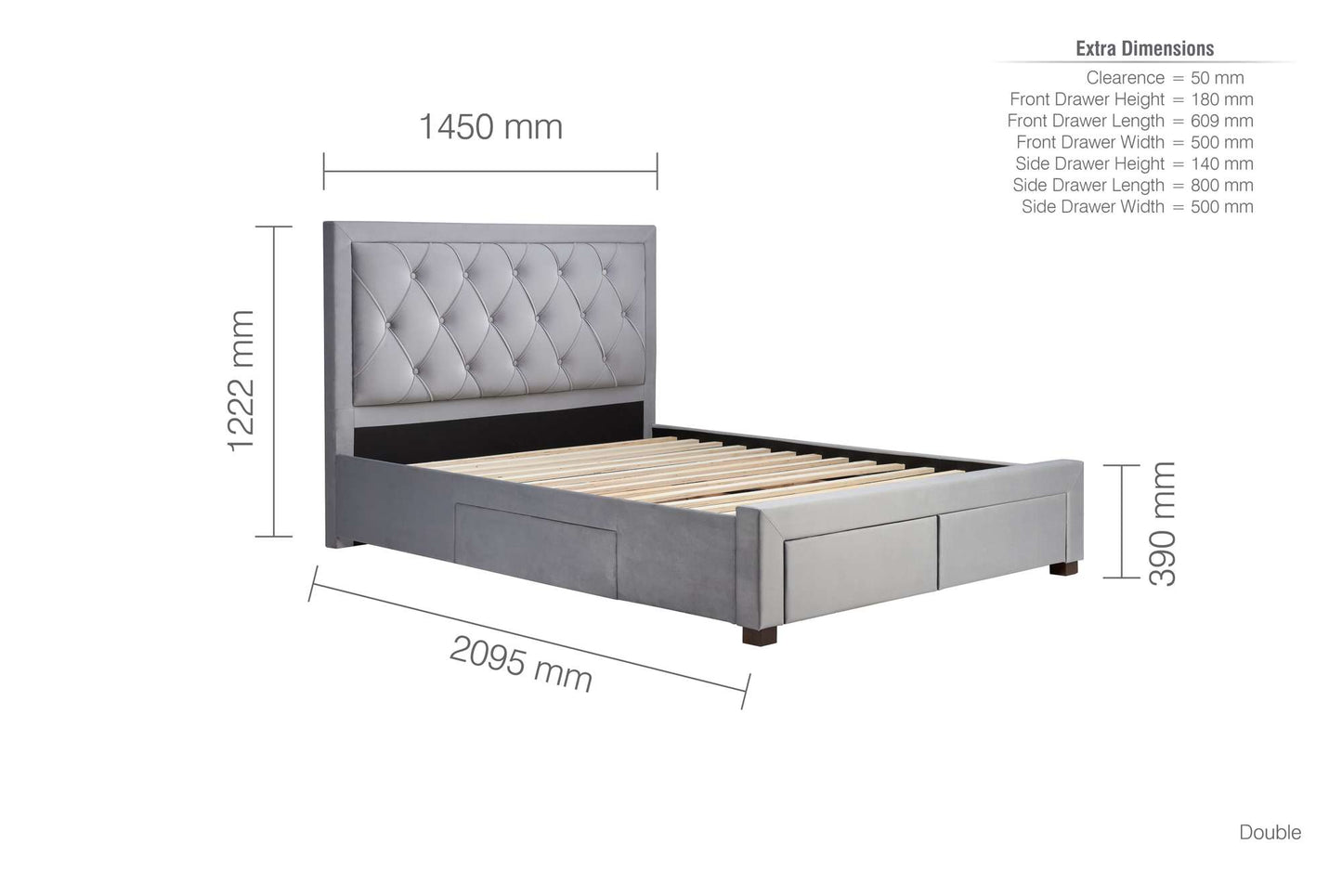 Woodbury Grey Upholstered Bed Frame with Diamond Tufted Headboard and Storage Drawers