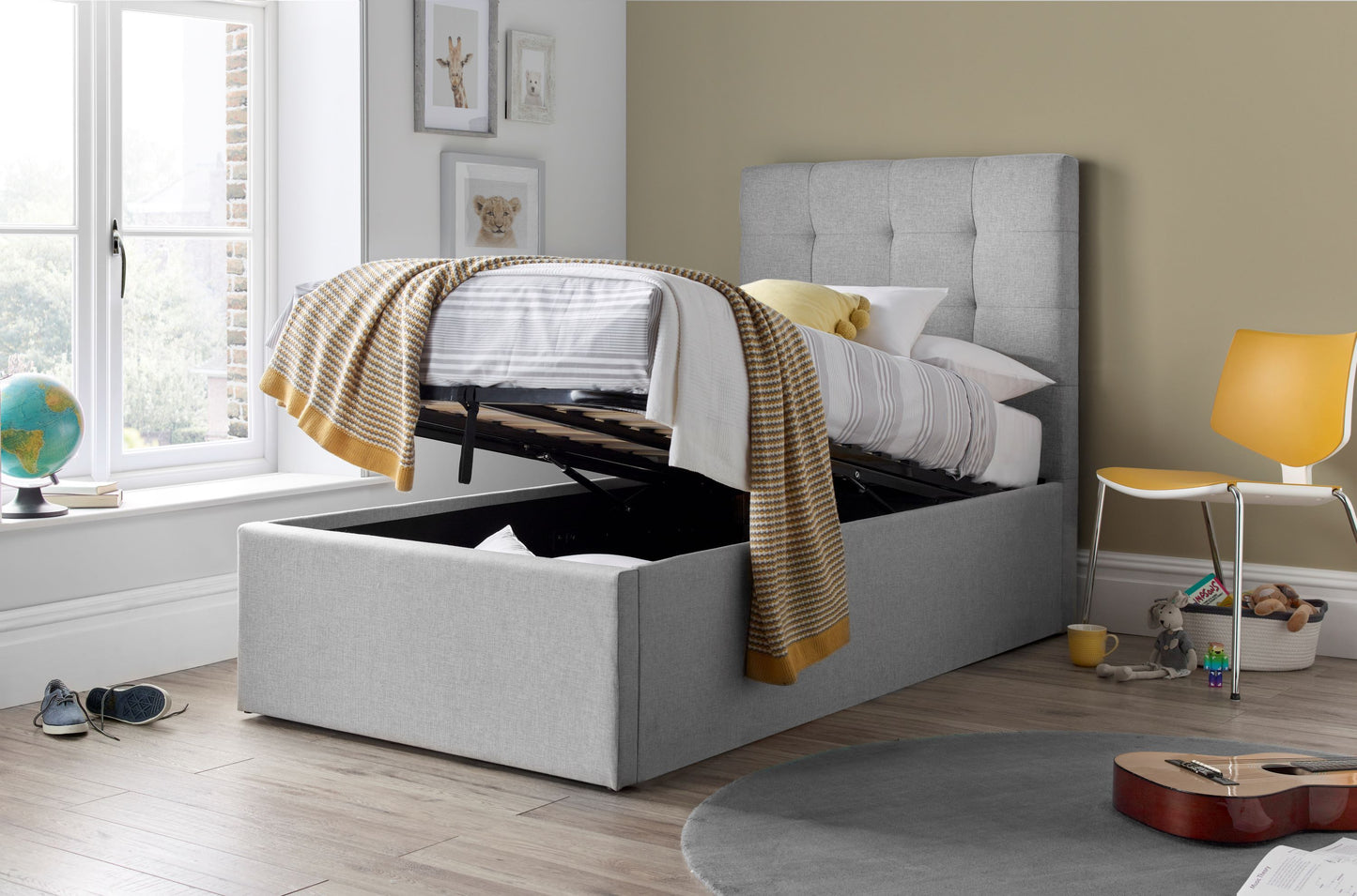 Candy Fabric Single Ottoman Bed