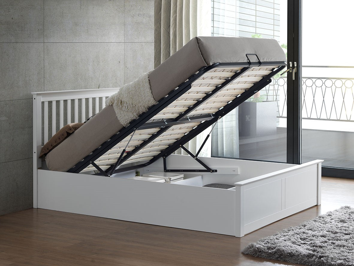Malmo Ottoman Bed with Slatted Headboard and Foot-End Storage