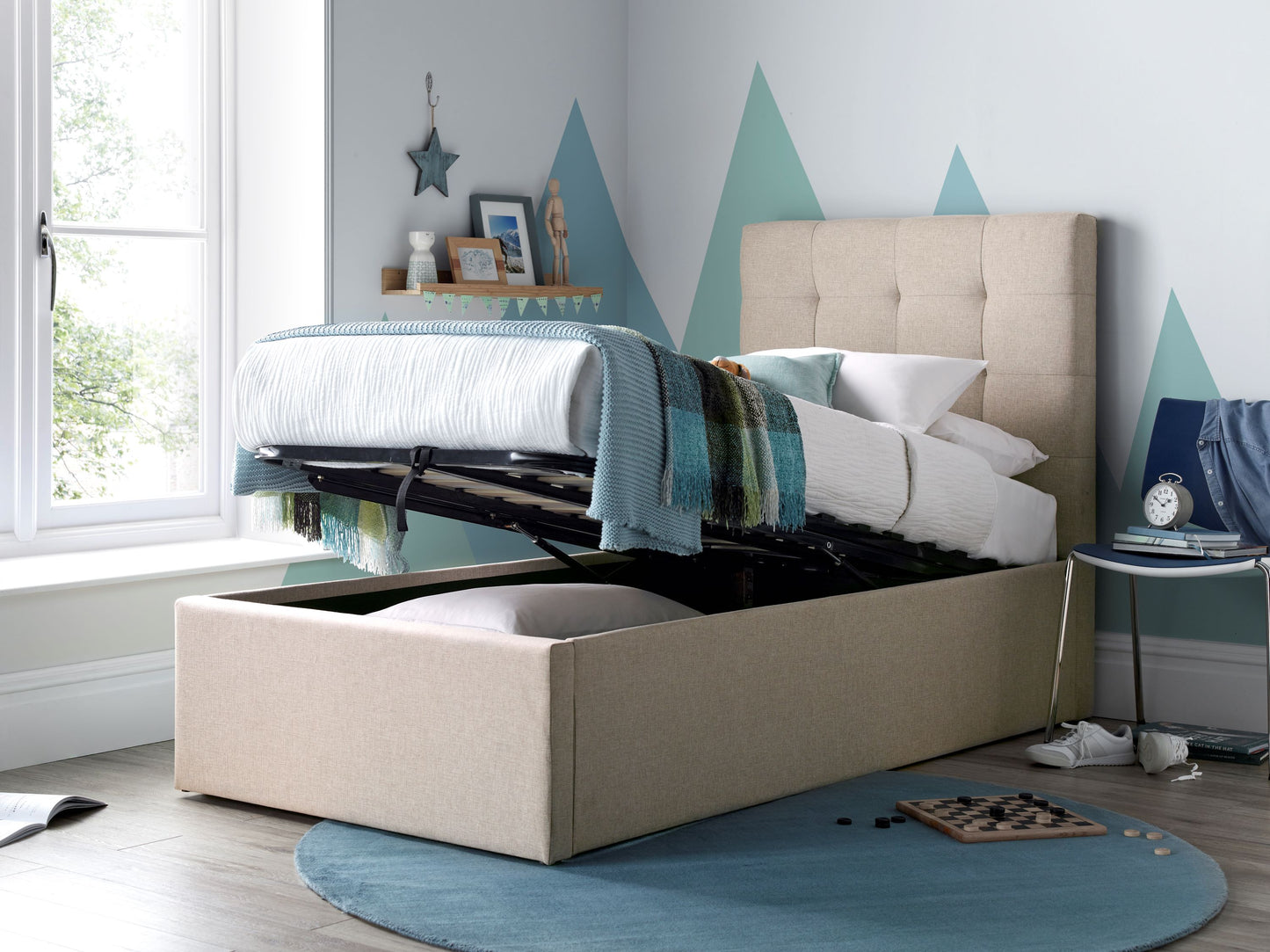 Candy Fabric Single Ottoman Bed