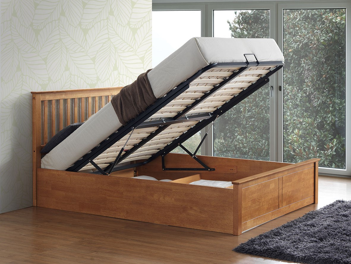 Malmo Ottoman Bed with Slatted Headboard and Foot-End Storage