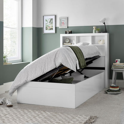 Oscar Single Ottoman Bed with Bookcase Headboard and Side-Opening Storage
