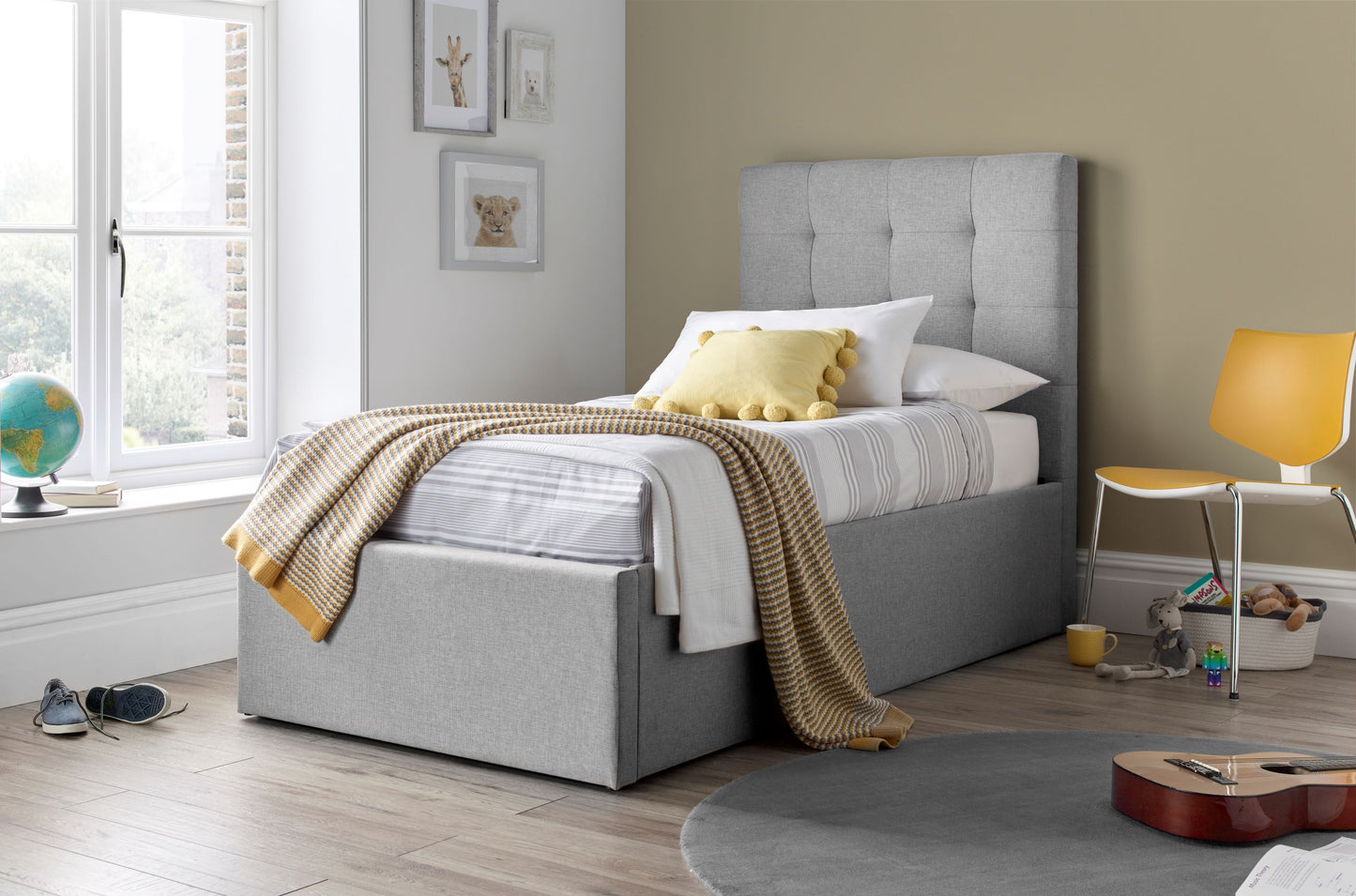 Candy Fabric Single Ottoman Bed