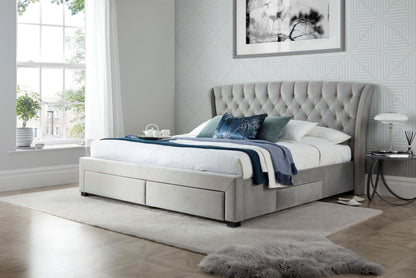 Newton Velvet Storage Bed – Elegant Upholstery with 4 Built-In Drawers (grey)
