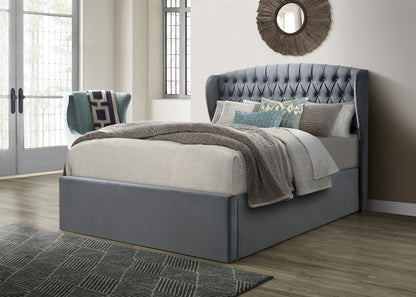 Malmo White Ottoman Bed – Traditional Slatted Headboard with Foot-End Storage (Oatmeal, Grey)