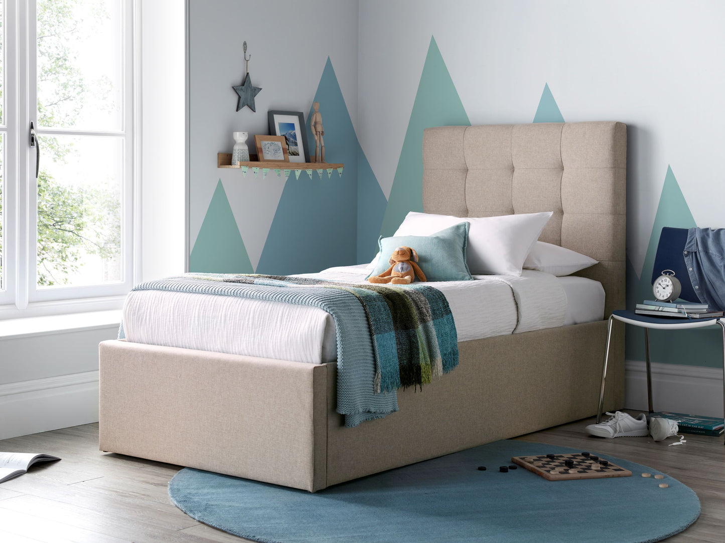 Candy Fabric Single Ottoman Bed