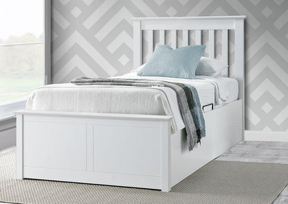Francis Single Ottoman Bed – White Wooden Frame with Side-Opening Storage
