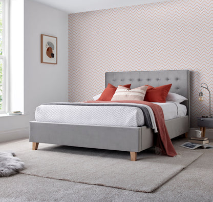 Kingham Velvet Ottoman Bed – Foot-End Storage, Tufted Headboard in Blue, Pink, or Green