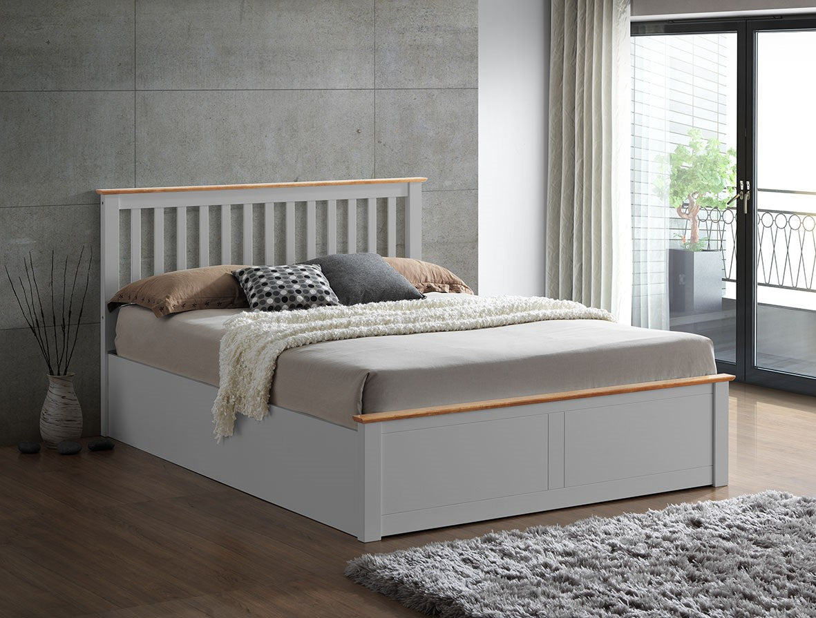 Malmo Ottoman Bed with Slatted Headboard and Foot-End Storage
