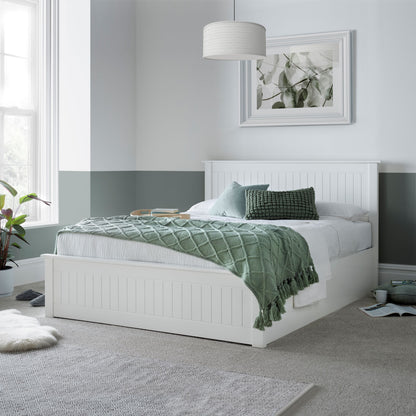 Dawson Ottoman Storage Bed – White Rubberwood Frame with Foot-End Lift