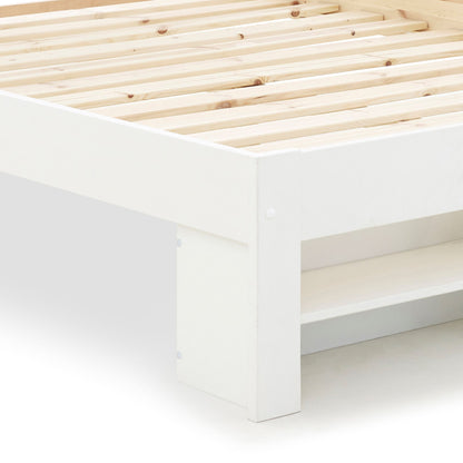 Fabio Wooden Storage Bed Frame with Built-In Headboard Drawers (white, grey)