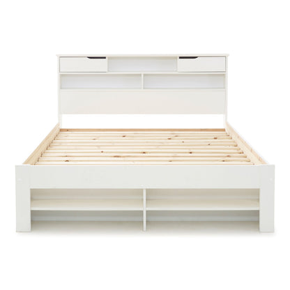 Fabio Wooden Storage Bed Frame with Built-In Headboard Drawers (white, grey)