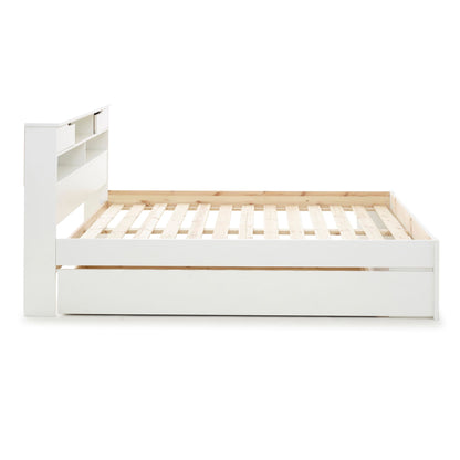 Fabio Wooden Storage Bed Frame with Built-In Headboard Drawers (white, grey)