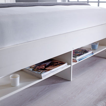 Fabio Wooden Storage Bed Frame with Built-In Headboard Drawers (white, grey)
