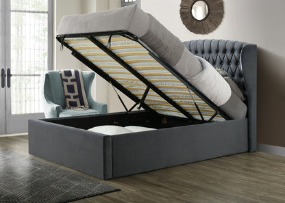 Malmo White Ottoman Bed – Traditional Slatted Headboard with Foot-End Storage (Oatmeal, Grey)
