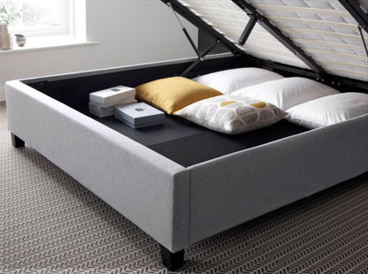Brandon Fabric Ottoman Bed – Foot-End Storage with Buttoned Headboard in Linen Blend Upholstery