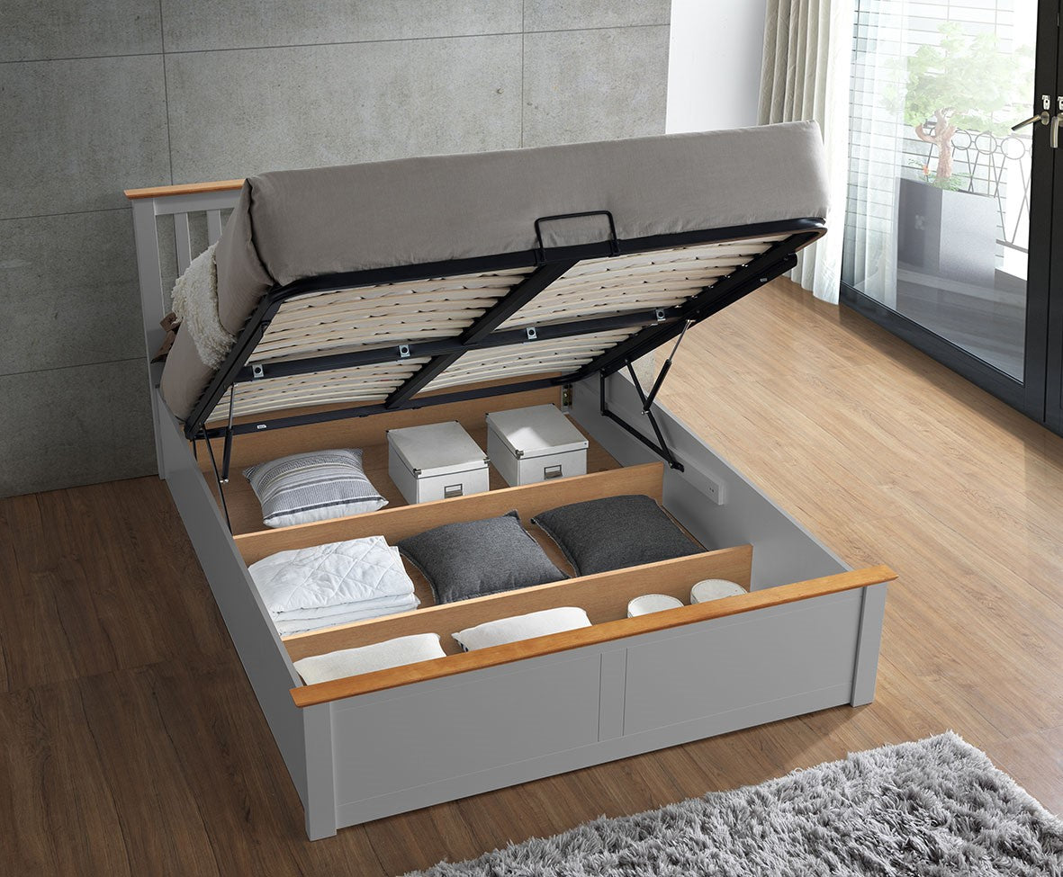 Malmo Ottoman Bed with Slatted Headboard and Foot-End Storage