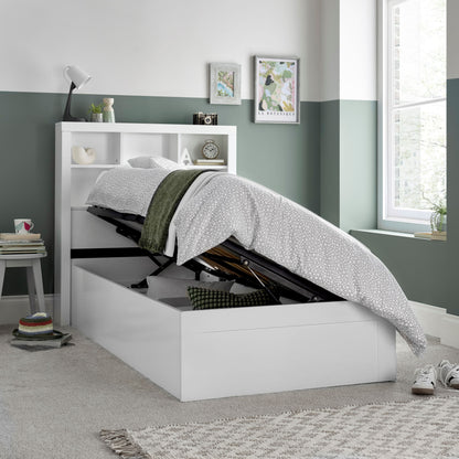 Oscar Single Ottoman Bed with Bookcase Headboard and Side-Opening Storage