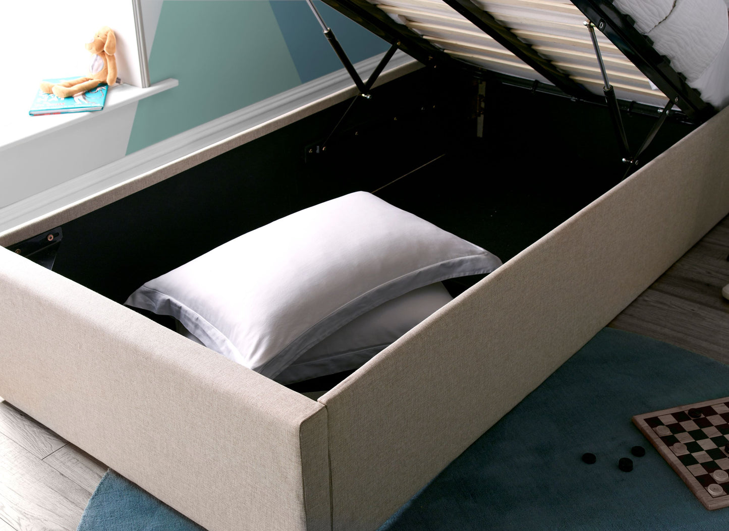 Candy Fabric Single Ottoman Bed
