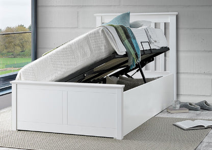 Francis Single Ottoman Bed – White Wooden Frame with Side-Opening Storage