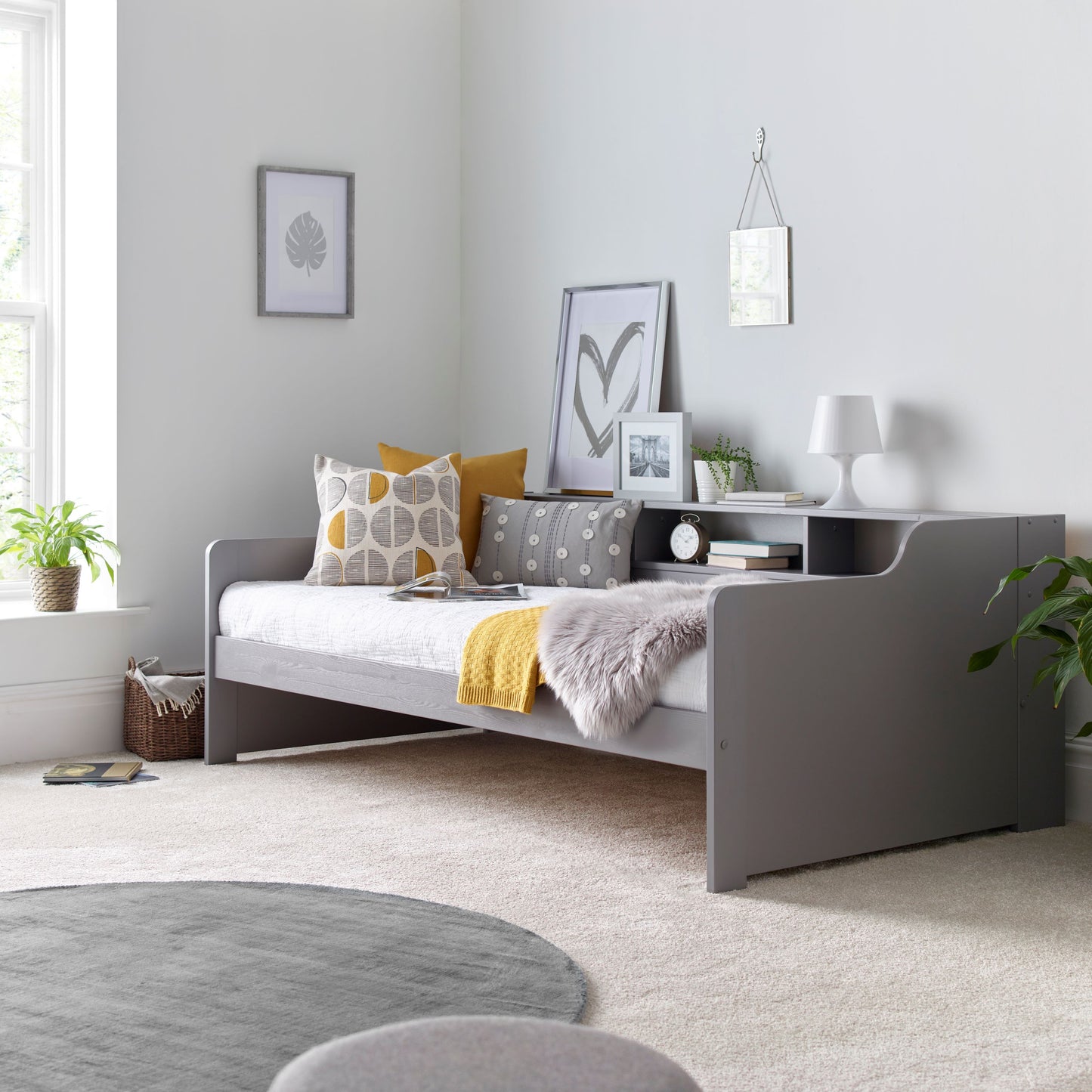 Tyler Guest Bed – White Solid Pine Frame with Shelves and Optional Trundle