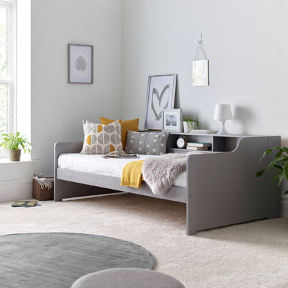 Tyler Guest Bed – White Solid Pine Frame with Shelves and Optional Trundle
