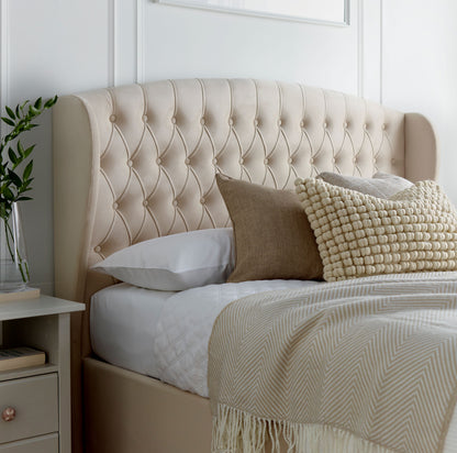 Malmo White Ottoman Bed – Traditional Slatted Headboard with Foot-End Storage (Oatmeal, Grey)